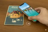 Carte postale bois NFC gravée, visuel vacances activant une galerie photo au scan