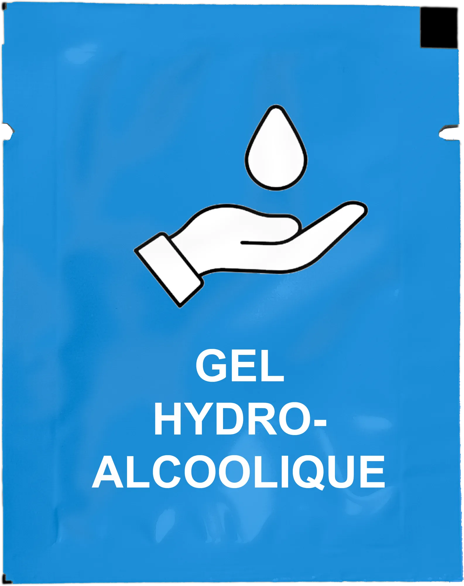 Gel hydroalcoolique en sachet personnalisé, autre visuel d’impression recto