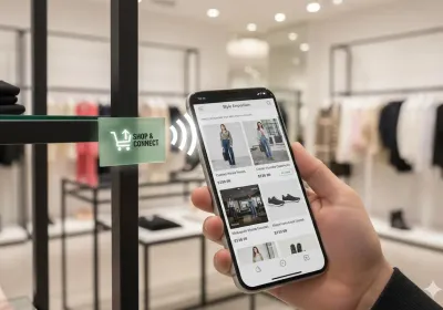 Magnet publicitaire NFC personnalisé exposé en boutique avec branding visible
