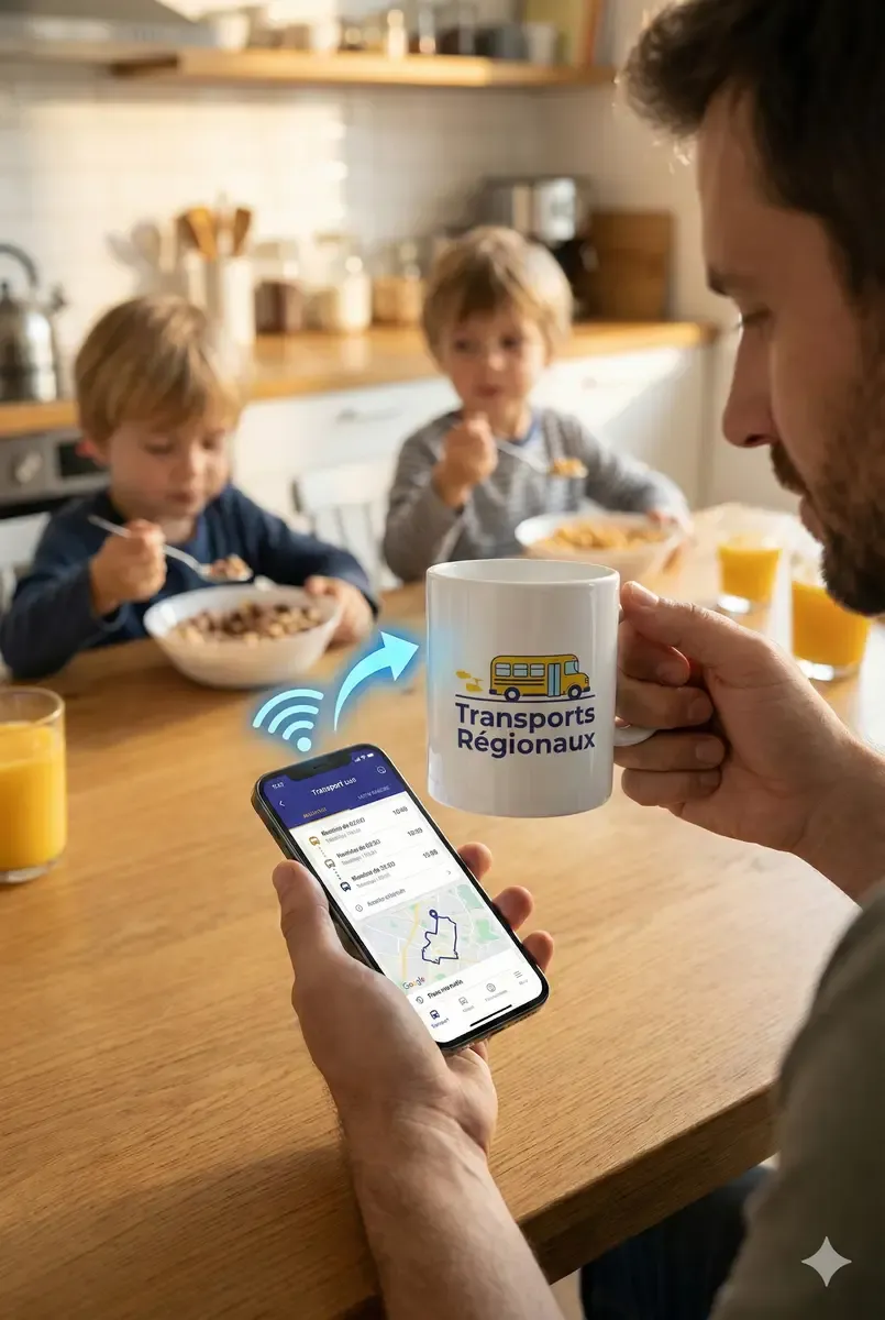 Mug publicitaire NFC personnalisé scanné avec un smartphone pour accéder au contenu digital