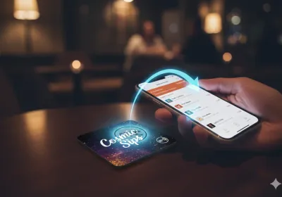 Sous-verre publicitaire NFC personnalisé posé sur un bar, prêt à être scanné